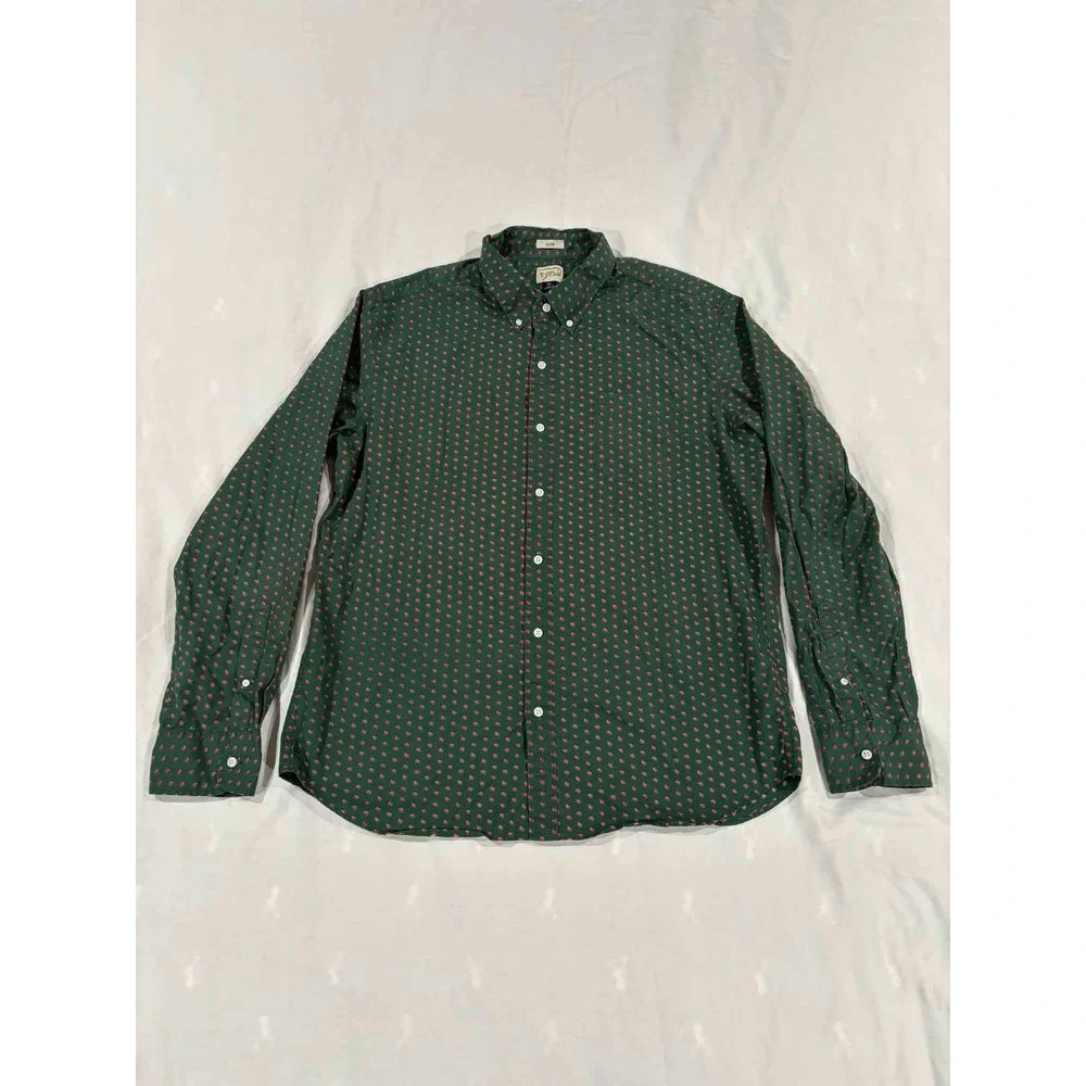 J Crew Slim Fit‎ Green Red Paisley Print Button Down Shirt Men's XL